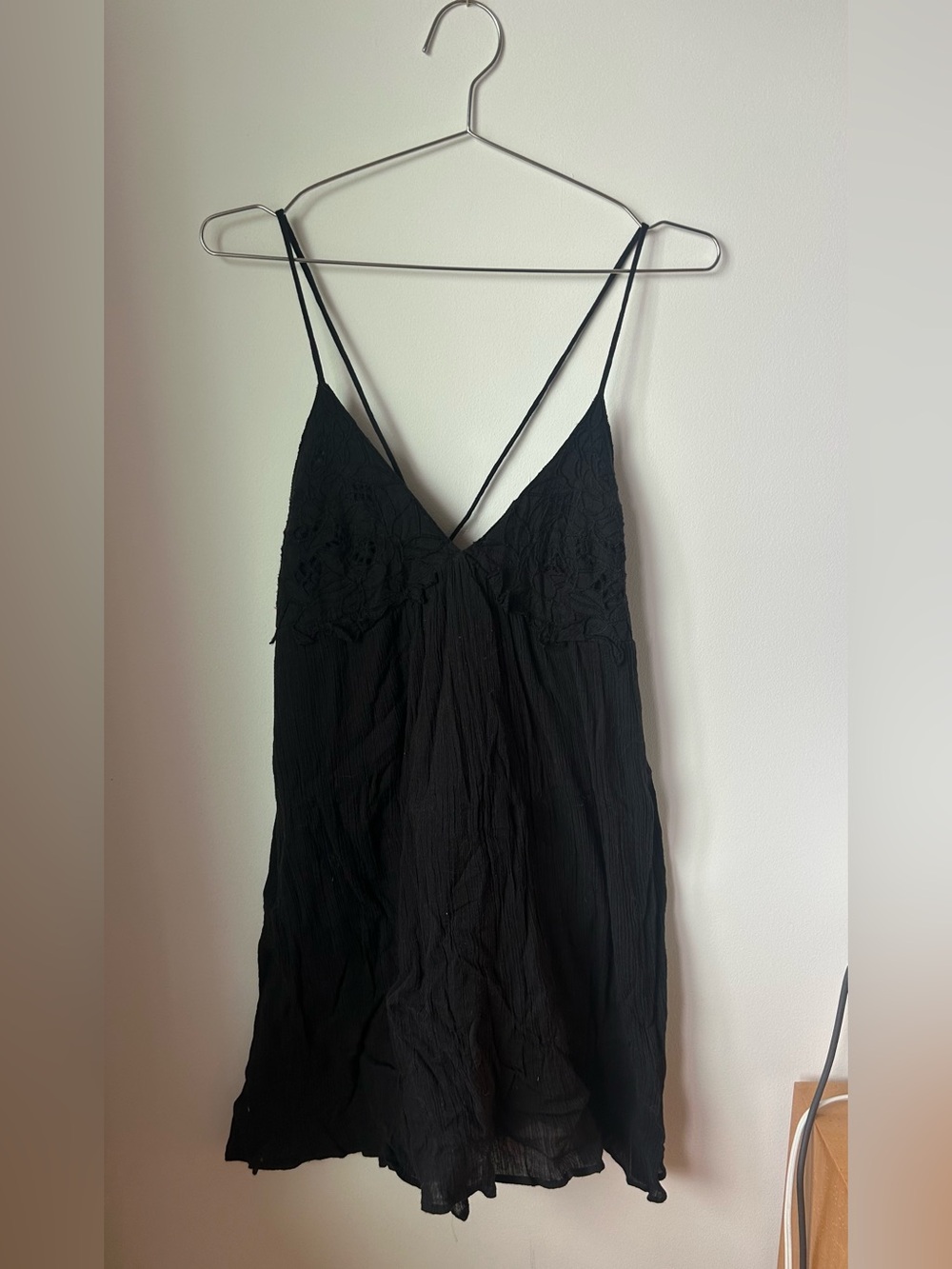 Black Lace-Trim Spaghetti Strap Women's dress